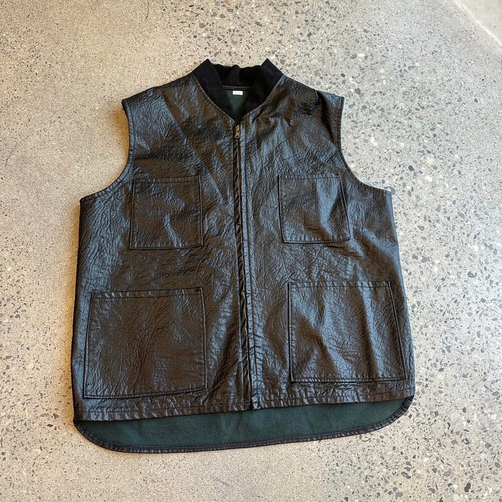 Black Faux Leather Utility Vest Multi Pocket Minimalist Workwear Americana